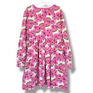 Hanna Andersson Girls 10 Long Sleeve Rainbow Unicorn Pink Playground Dress